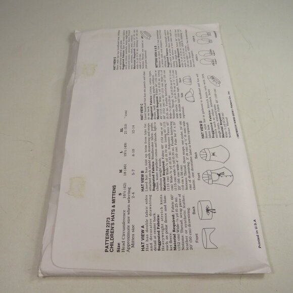 Kwik Sew 2373 Kid Summer Winter Hats & Mittens UNCUT Clothing Patterns - Picture 4 of 6